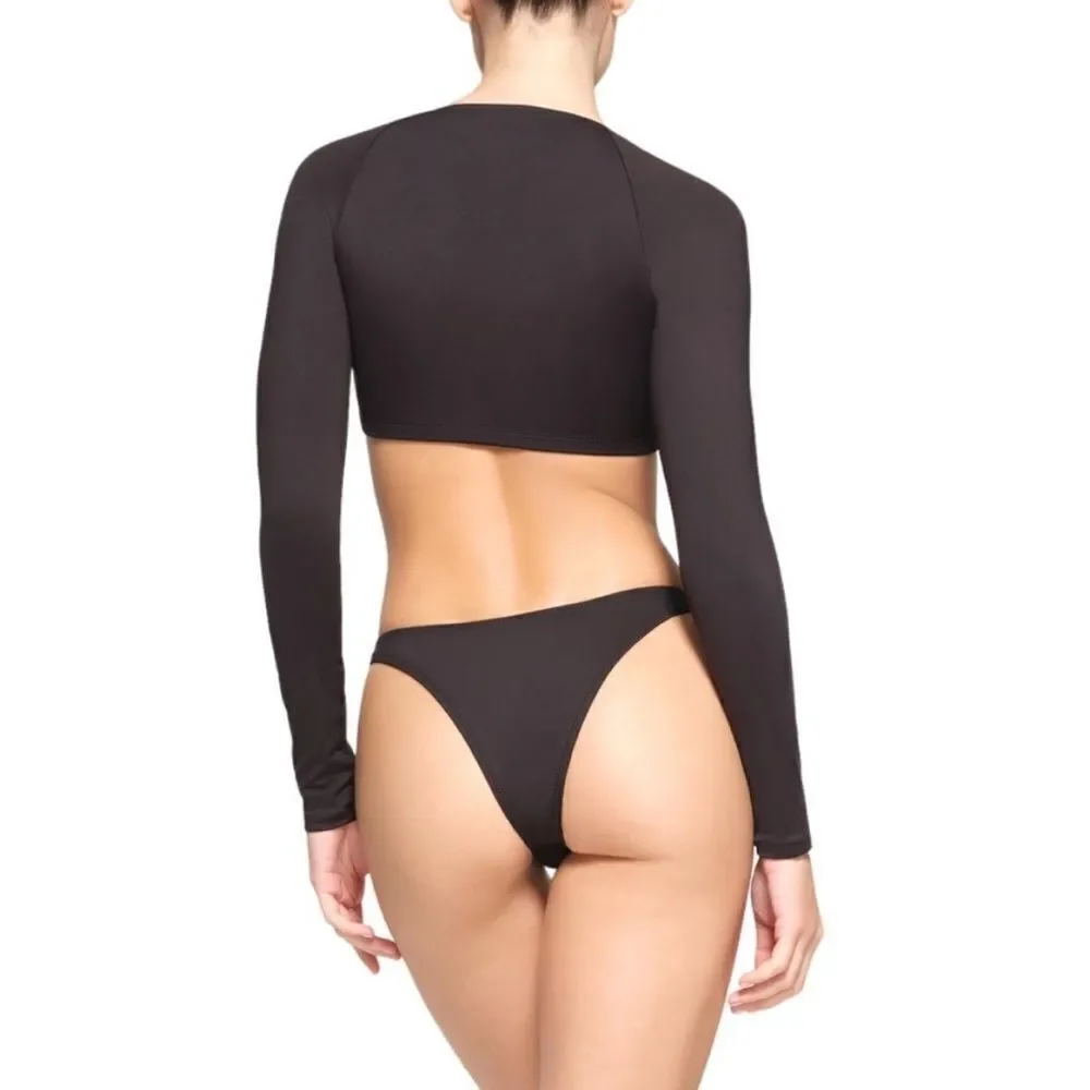 NWT SKIMS Swim Long Sleeved Underwire Top In Gun Metal Gray Swim Two Piece Top